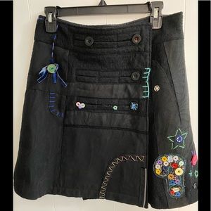 Desigual Black Skirt with Colorful Embroidery